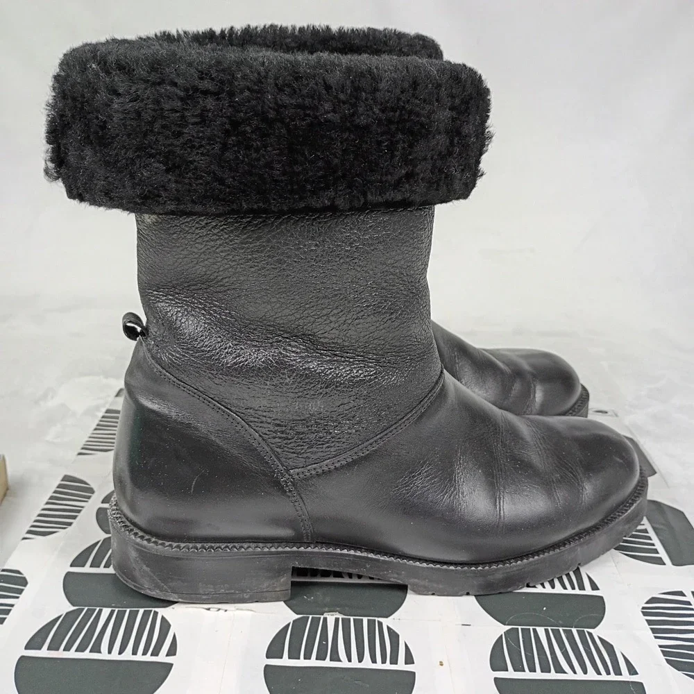 Santana Canada Black Leather Faux Fur Trim‎ Winter Boots Lug Sole Mens 8.5